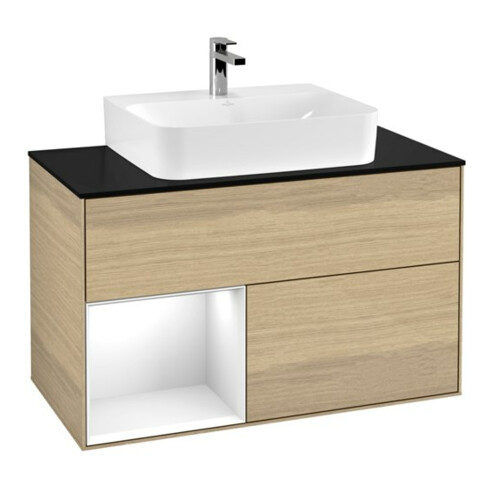 V&B Waschtischunterschrank Wandbeleuchtung Finion 100, Pl b m, Reg li glo wh. Lac, Oa ven