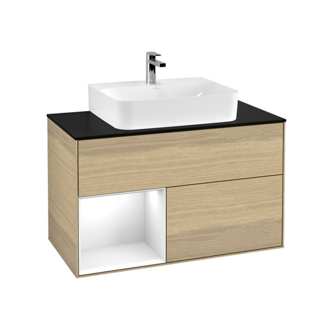 V&B Waschtischunterschrank Wandbeleuchtung Finion 100, Pl b m, Reg li glo wh. Lac, Oa ven