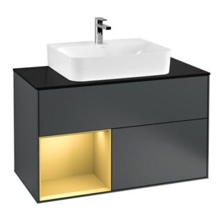 V&B Waschtischunterschrank Wandbeleuchtung Finion 100, Pl b m, Reg li gol m, md bl. m Lac
