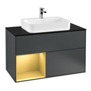 V&B Waschtischunterschrank Wandbeleuchtung Finion 100, Pl b m, Reg li gol m, md bl. m Lac