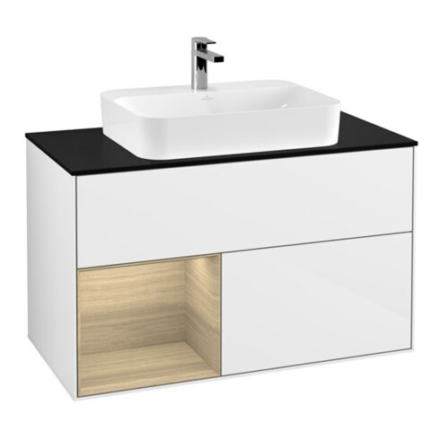 V&B Waschtischunterschrank Wandbeleuchtung Finion 100, Pl b m, Reg li Oa ven, glo wh. Lac