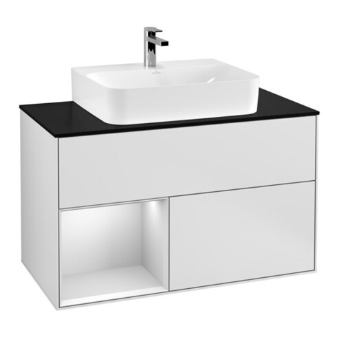 V&B Waschtischunterschrank Wandbeleuchtung Finion 100, Pl b m, Reg li wh. m Lac, wh. m Lac