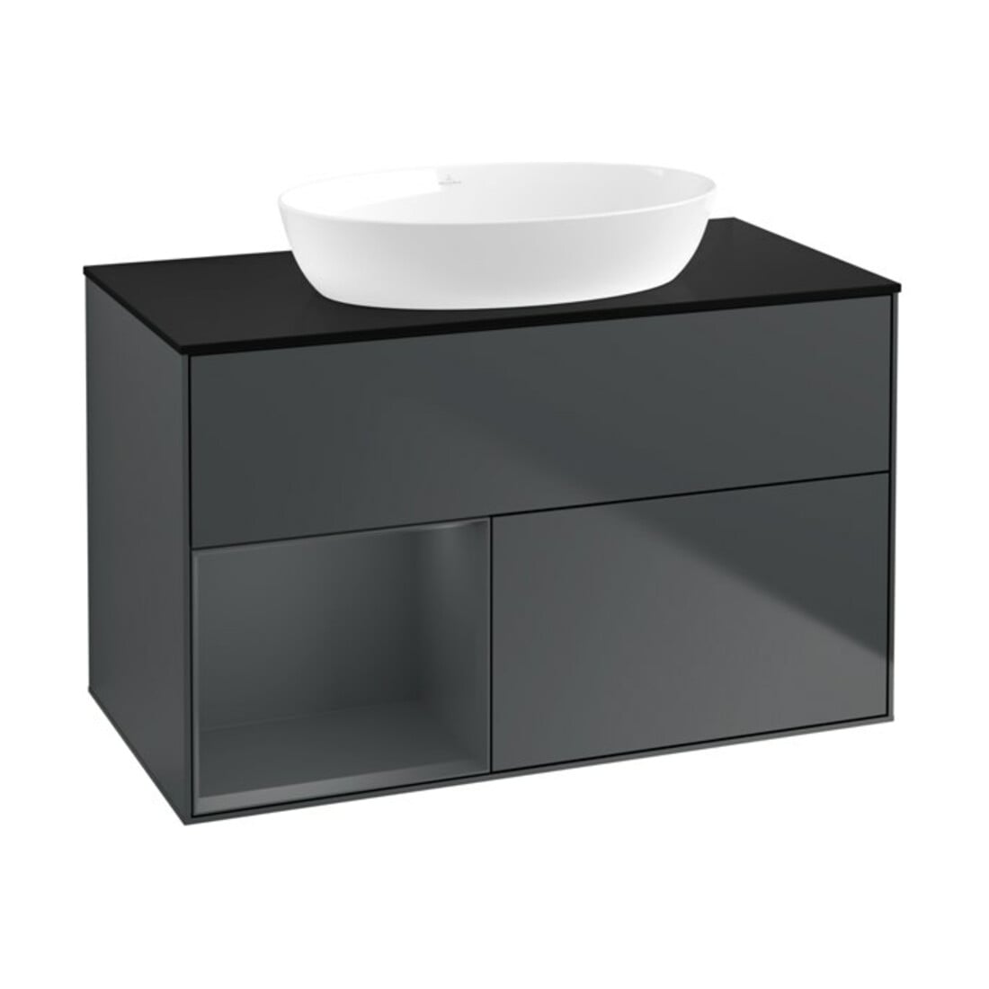V&B Waschtischunterschrank Wandbeleuchtung Finion 100, Pl b m, Reg md m Lac, md bl. m Lac