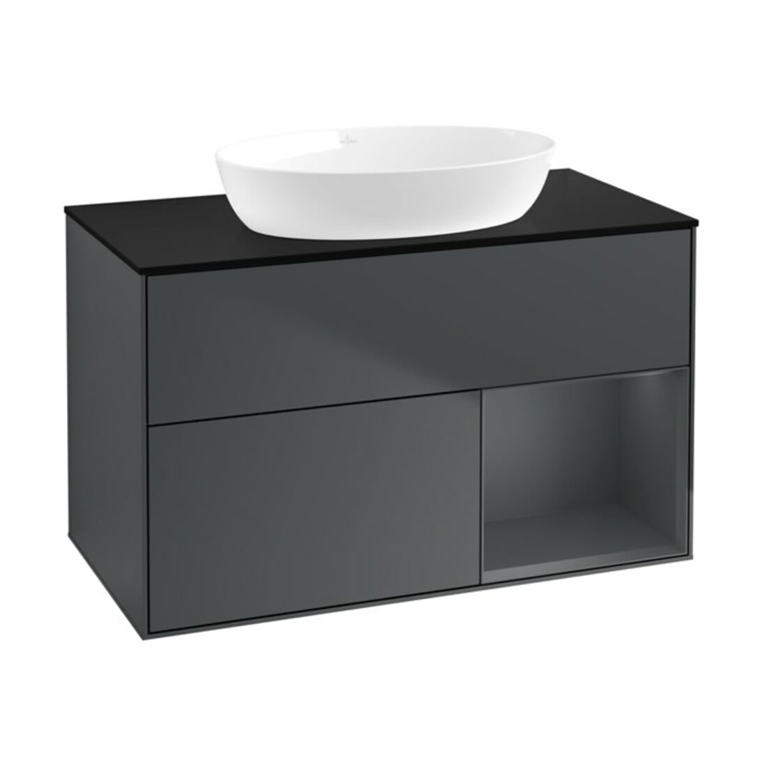 V&B Waschtischunterschrank Wandbeleuchtung Finion 100, Pl b m, Reg md m Lac, md bl. m Lac
