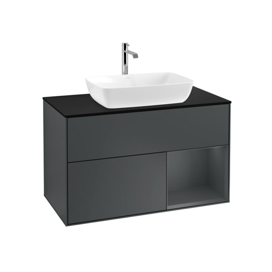V&B Waschtischunterschrank Wandbeleuchtung Finion 100, Pl b m, Reg md m Lac, md bl. m Lac