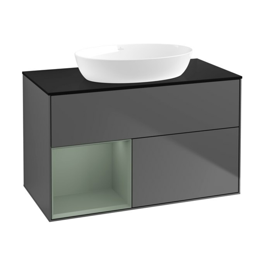 V&B Waschtischunterschrank Wandbeleuchtung Finion 100, Pl b m, Reg Oli. m Lac, Anthrac. m