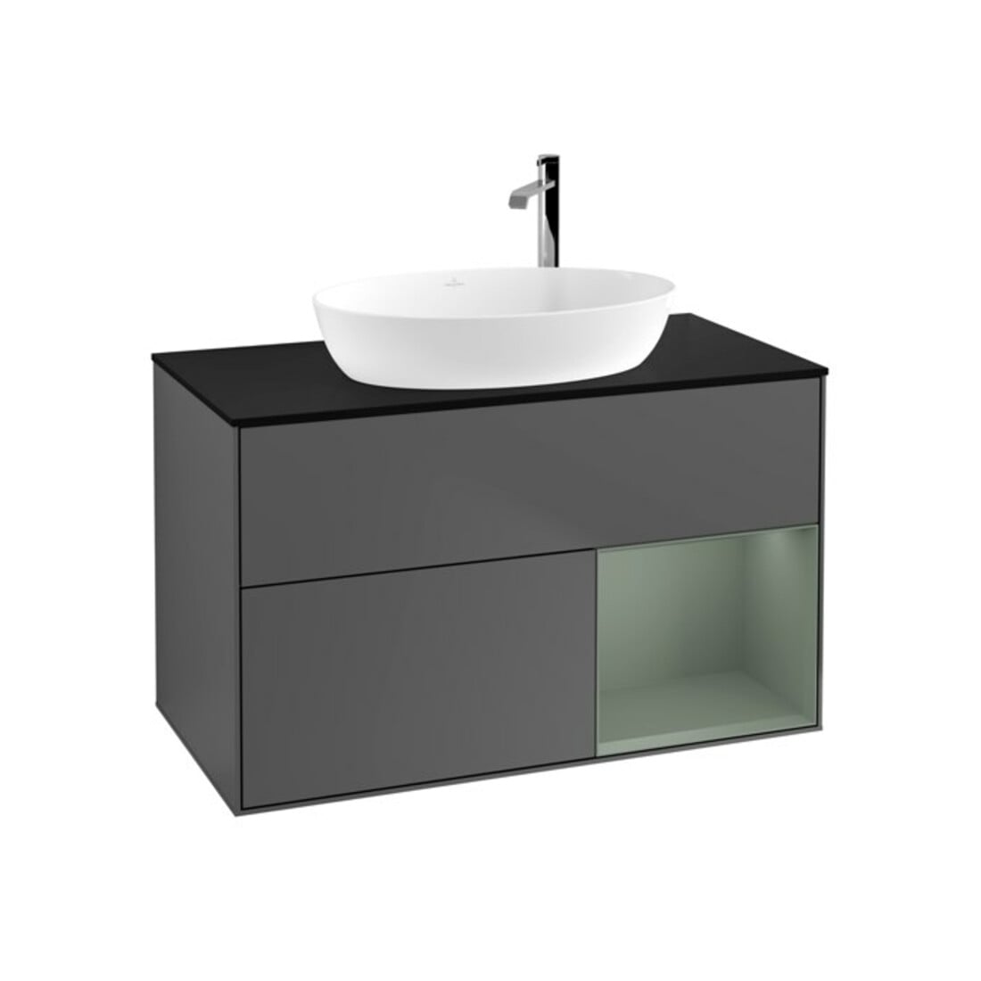 V&B Waschtischunterschrank Wandbeleuchtung Finion 100, Pl b m, Reg Oli. m Lac, Anthrac. m