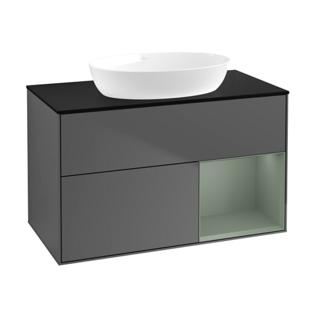 V&B Waschtischunterschrank Wandbeleuchtung Finion 100, Pl b m, Reg Oli. m Lac, Anthrac. m