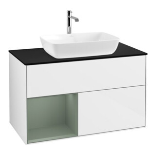 V&B Waschtischunterschrank Wandbeleuchtung Finion 100, Pl b m, Reg Oli. m Lac, glo wh. Lac
