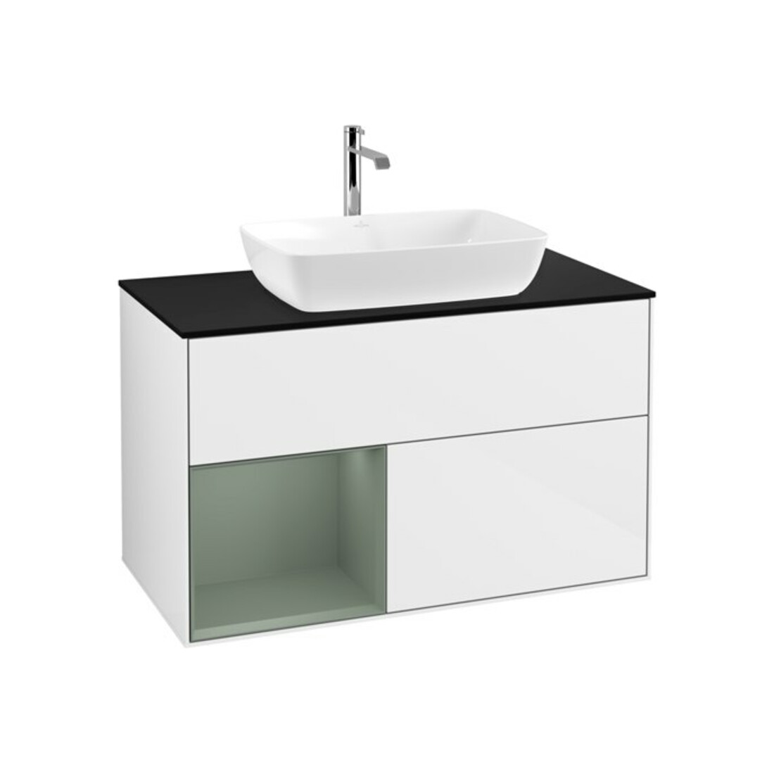 V&B Waschtischunterschrank Wandbeleuchtung Finion 100, Pl b m, Reg Oli. m Lac, glo wh. Lac