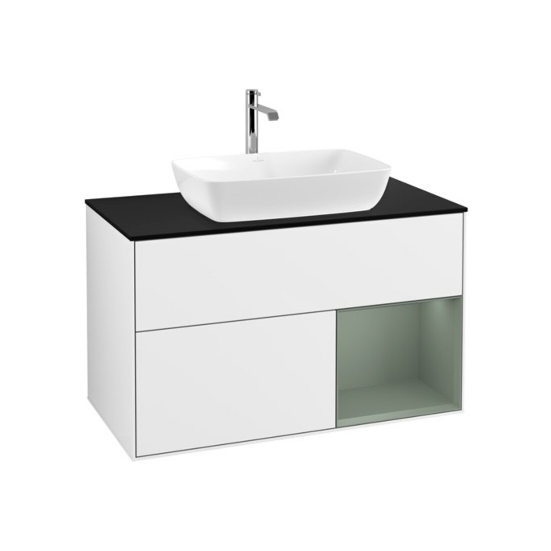 V&B Waschtischunterschrank Wandbeleuchtung Finion 100, Pl b m, Reg Oli. m Lac, glo wh. Lac