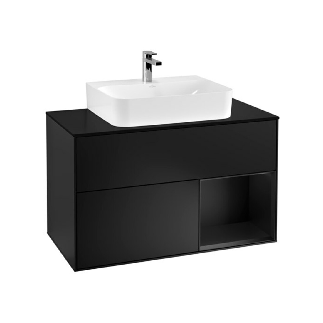 V&B Waschtischunterschrank Wandbeleuchtung Finion 100, Pl b m, Reg re bla m Lac, bla m Lac
