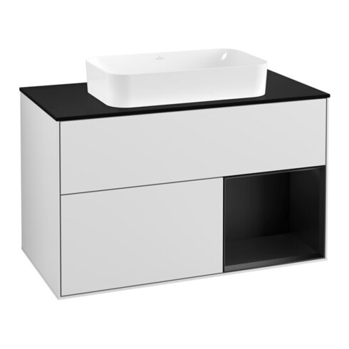 V&B Waschtischunterschrank Wandbeleuchtung Finion 100, Pl b m, Reg re bla m Lac, wh. m Lac