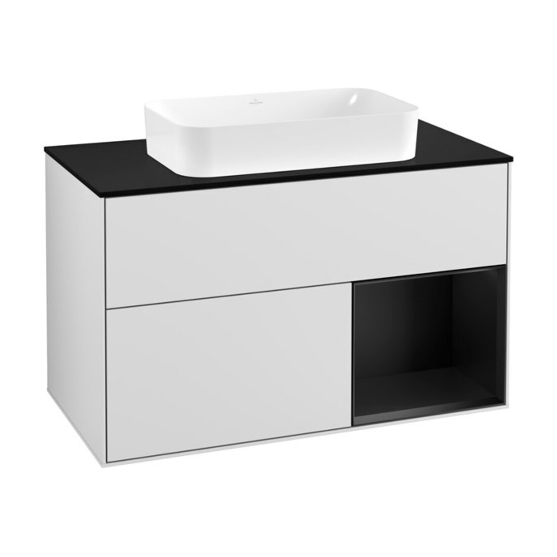 V&B Waschtischunterschrank Wandbeleuchtung Finion 100, Pl b m, Reg re bla m Lac, wh. m Lac
