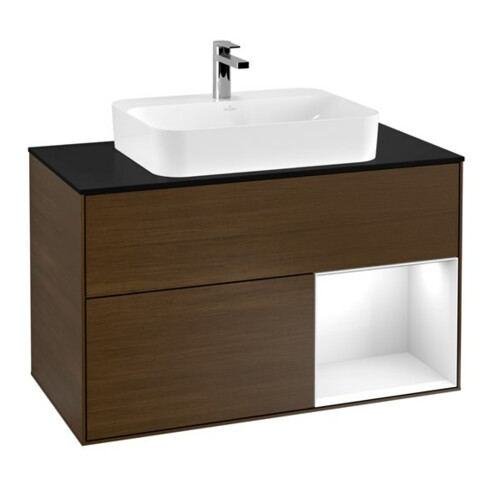 V&B Waschtischunterschrank Wandbeleuchtung Finion 100, Pl b m, Reg re glo wh. Lac, wal ven