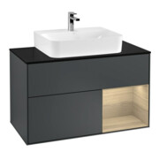 V&B Waschtischunterschrank Wandbeleuchtung Finion 100, Pl b m, Reg re Oa ven, md bl. m Lac