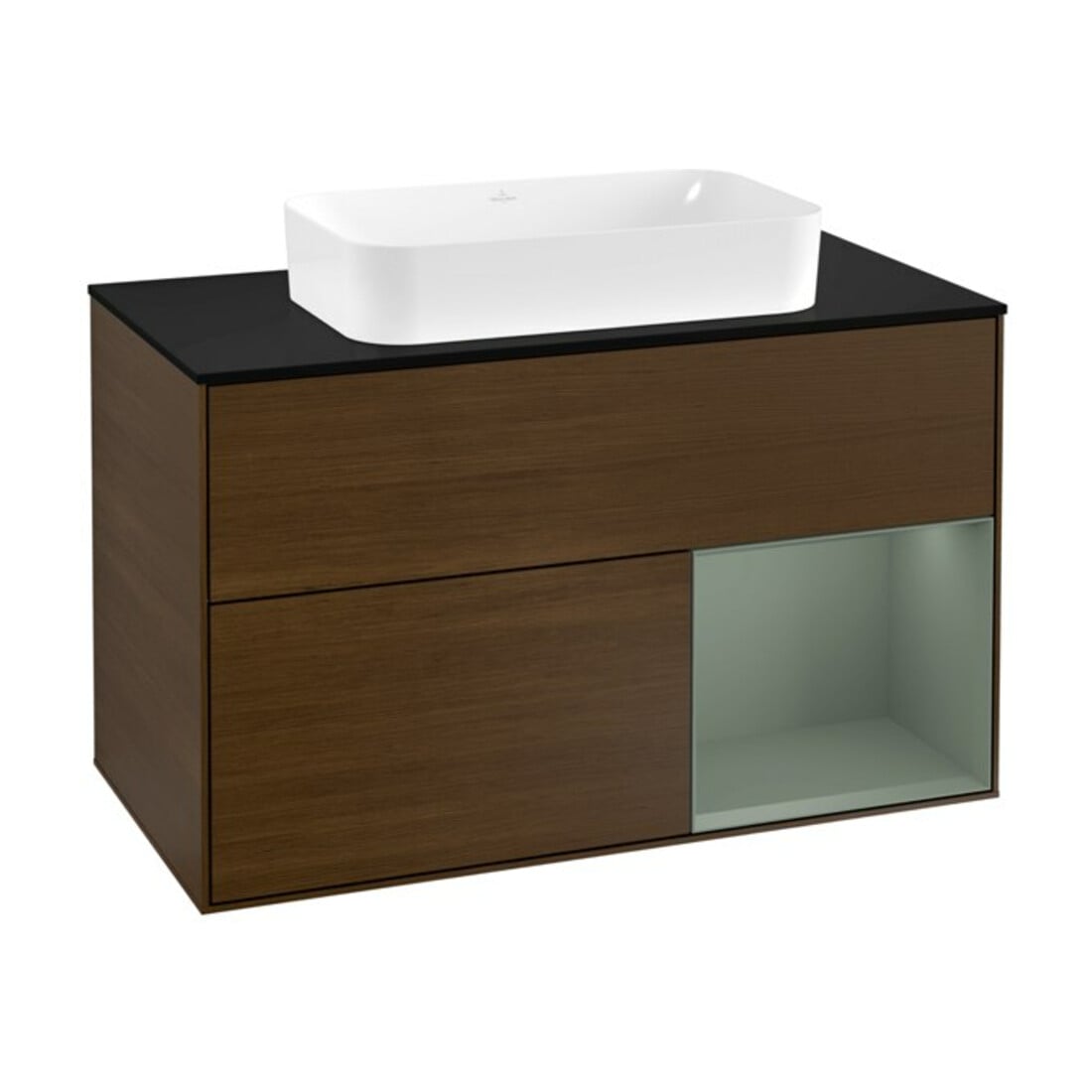 V&B Waschtischunterschrank Wandbeleuchtung Finion 100, Pl b m, Reg re Oli. m Lac, wal ven