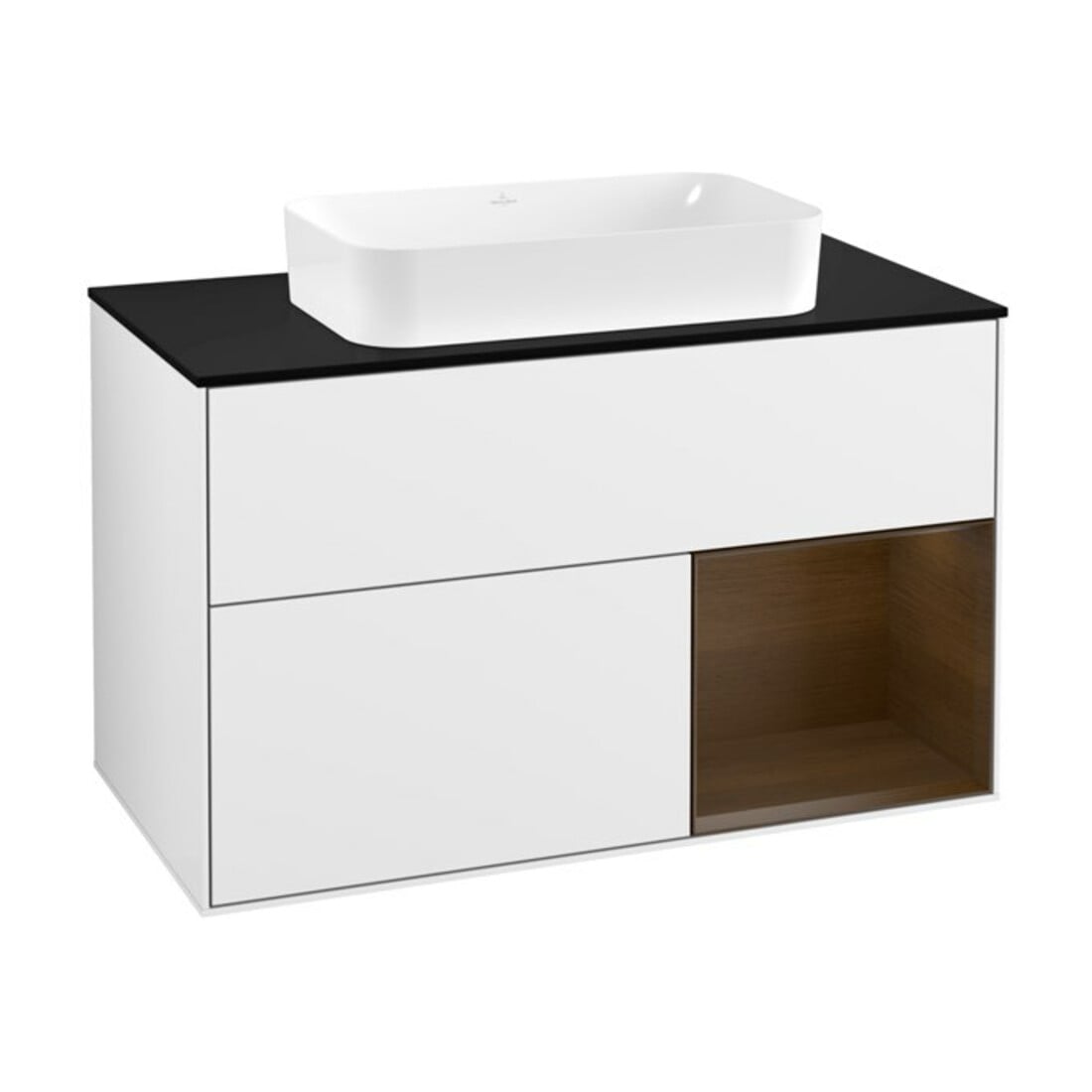 V&B Waschtischunterschrank Wandbeleuchtung Finion 100, Pl b m, Reg re wal ven, glo wh. Lac