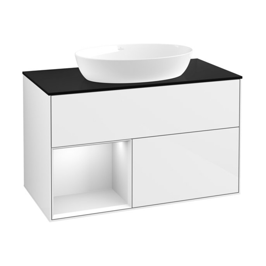 V&B Waschtischunterschrank Wandbeleuchtung Finion 100, Pl b m, Reg wh. m Lac, glo wh. Lac