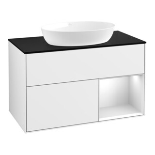 V&B Waschtischunterschrank Wandbeleuchtung Finion 100, Pl b m, Reg wh. m Lac, glo wh. Lac