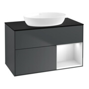 V&B Waschtischunterschrank Wandbeleuchtung Finion 100, Pl b m, Reg wh. m Lac, md bl. m Lac