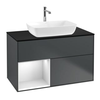 V&B Waschtischunterschrank Wandbeleuchtung Finion 100, Pl b m, Reg wh. m Lac, md bl. m Lac