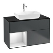 V&B Waschtischunterschrank Wandbeleuchtung Finion 100, Pl b m, Reg wh. m Lac, md bl. m Lac