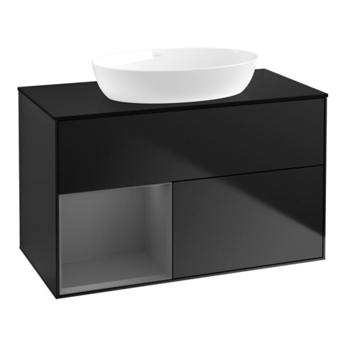V&B Waschtischunterschrank Wandbeleuchtung Finion 100, Pl b m, Rg A m Lac, bla m Lac
