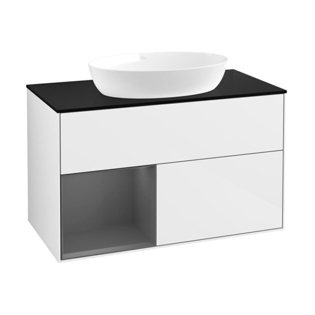 V&B Waschtischunterschrank Wandbeleuchtung Finion 100, Pl b m, Rg A m Lac, glo wh. Lac