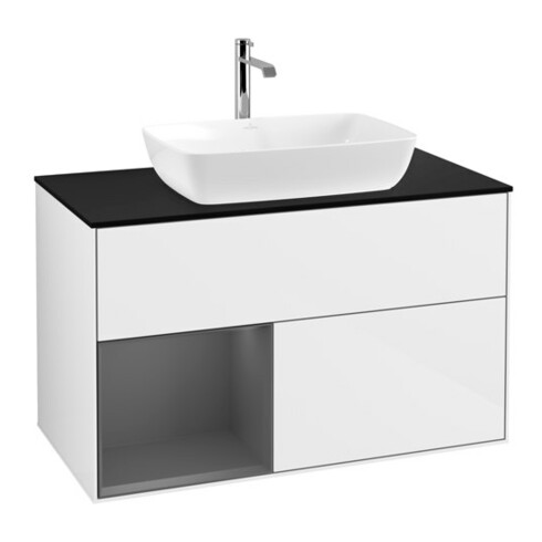 V&B Waschtischunterschrank Wandbeleuchtung Finion 100, Pl b m, Rg A m Lac, glo wh. Lac