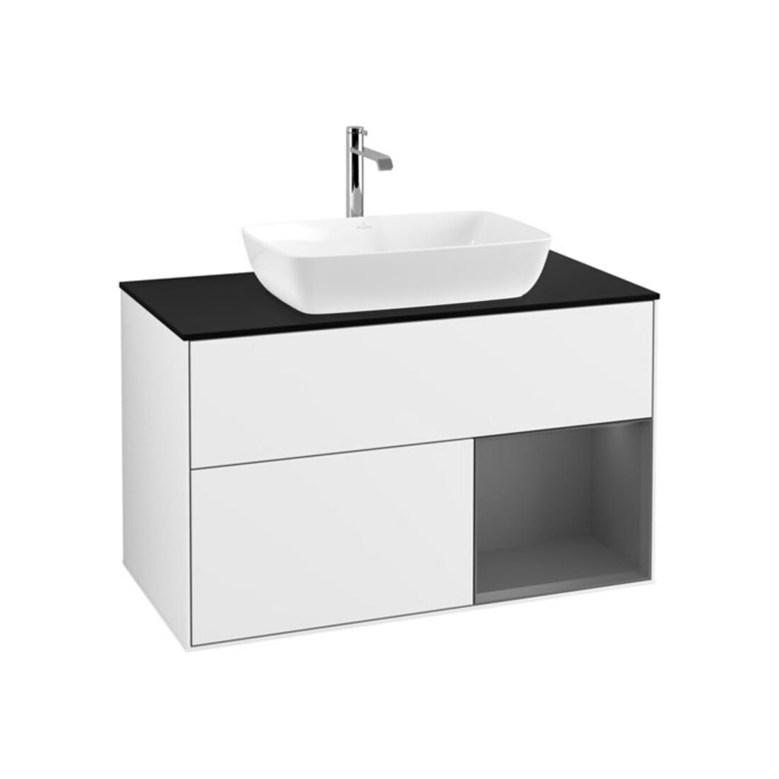 V&B Waschtischunterschrank Wandbeleuchtung Finion 100, Pl b m, Rg A m Lac, glo wh. Lac