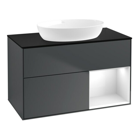 V&B Waschtischunterschrank Wandbeleuchtung Finion 100, Pl b m, Rg g wh. Lac, md bl. m Lac