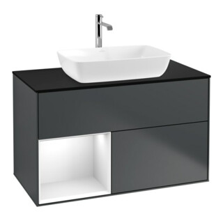 V&B Waschtischunterschrank Wandbeleuchtung Finion 100, Pl b m, Rg g wh. Lac, md bl. m Lac