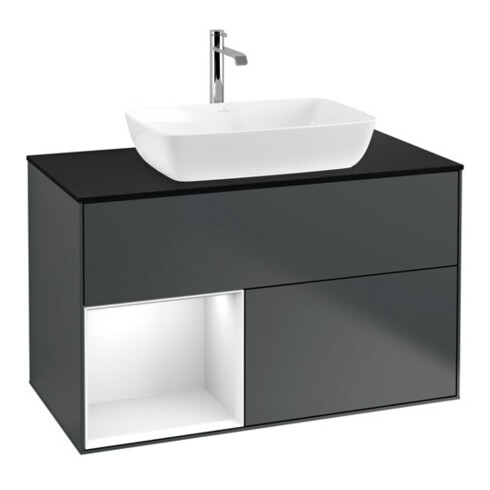 V&B Waschtischunterschrank Wandbeleuchtung Finion 100, Pl b m, Rg g wh. Lac, md bl. m Lac