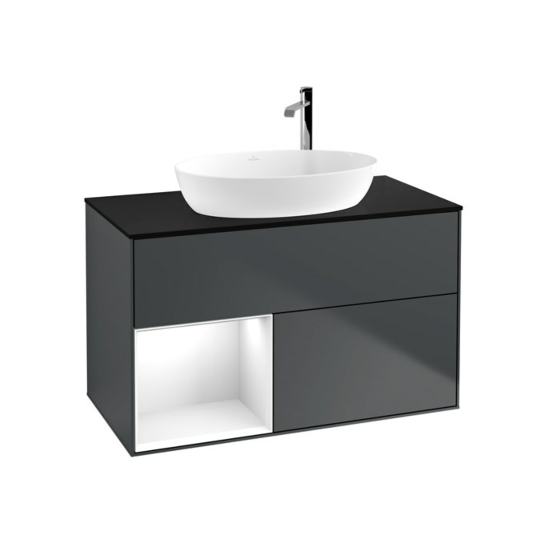 V&B Waschtischunterschrank Wandbeleuchtung Finion 100, Pl b m, Rg g wh. Lac, md bl. m Lac
