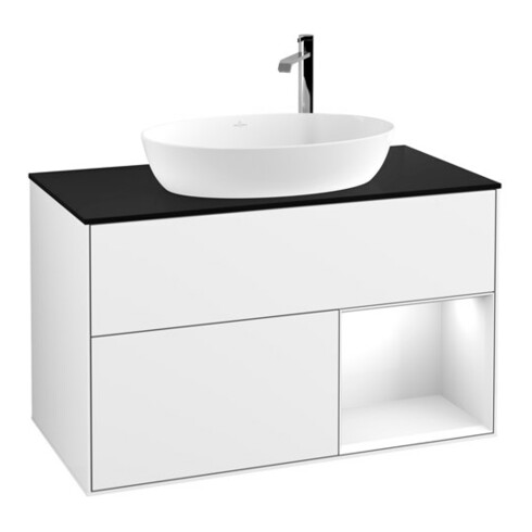 V&B Waschtischunterschrank Wandbeleuchtung Finion 100, Pl b m, Rg glo wh. Lac, glo wh. Lac