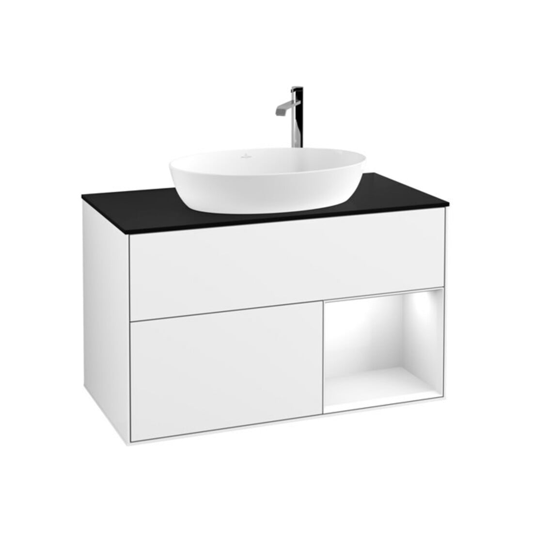 V&B Waschtischunterschrank Wandbeleuchtung Finion 100, Pl b m, Rg glo wh. Lac, glo wh. Lac
