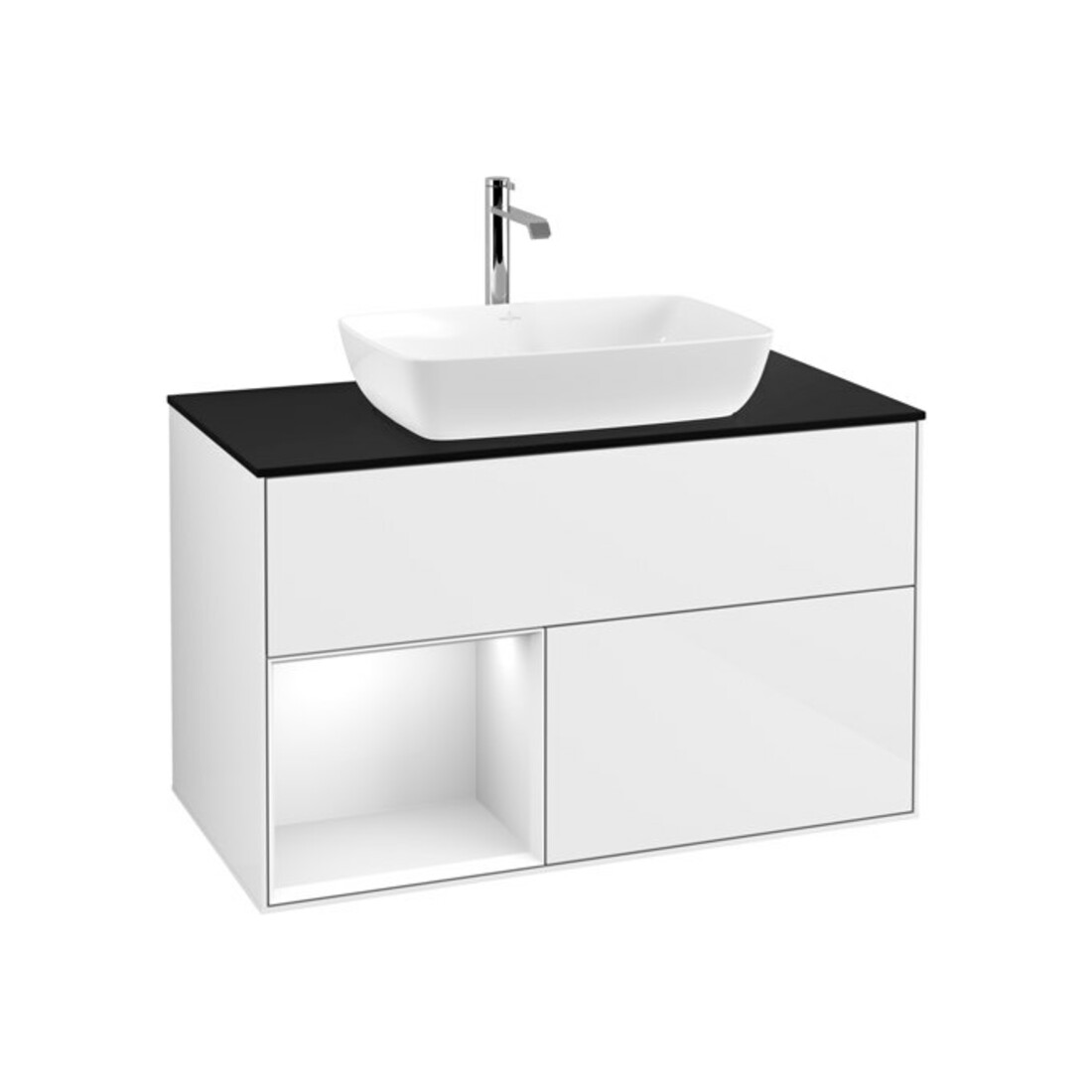 V&B Waschtischunterschrank Wandbeleuchtung Finion 100, Pl b m, Rg glo wh. Lac, glo wh. Lac