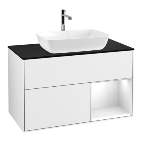 V&B Waschtischunterschrank Wandbeleuchtung Finion 100, Pl b m, Rg glo wh. Lac, glo wh. Lac