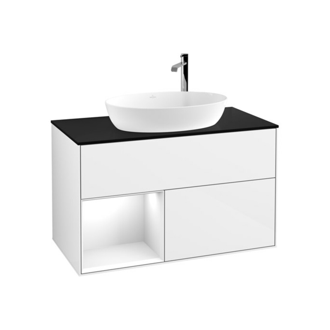 V&B Waschtischunterschrank Wandbeleuchtung Finion 100, Pl b m, Rg glo wh. Lac, glo wh. Lac