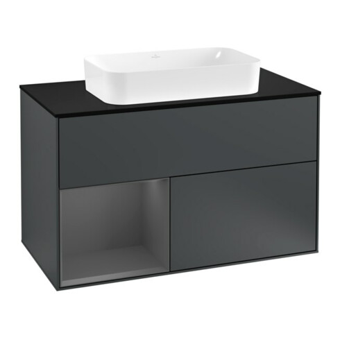 V&B Waschtischunterschrank Wandbeleuchtung Finion 100, Pl b m, Rg l A m, md bl. m Lac