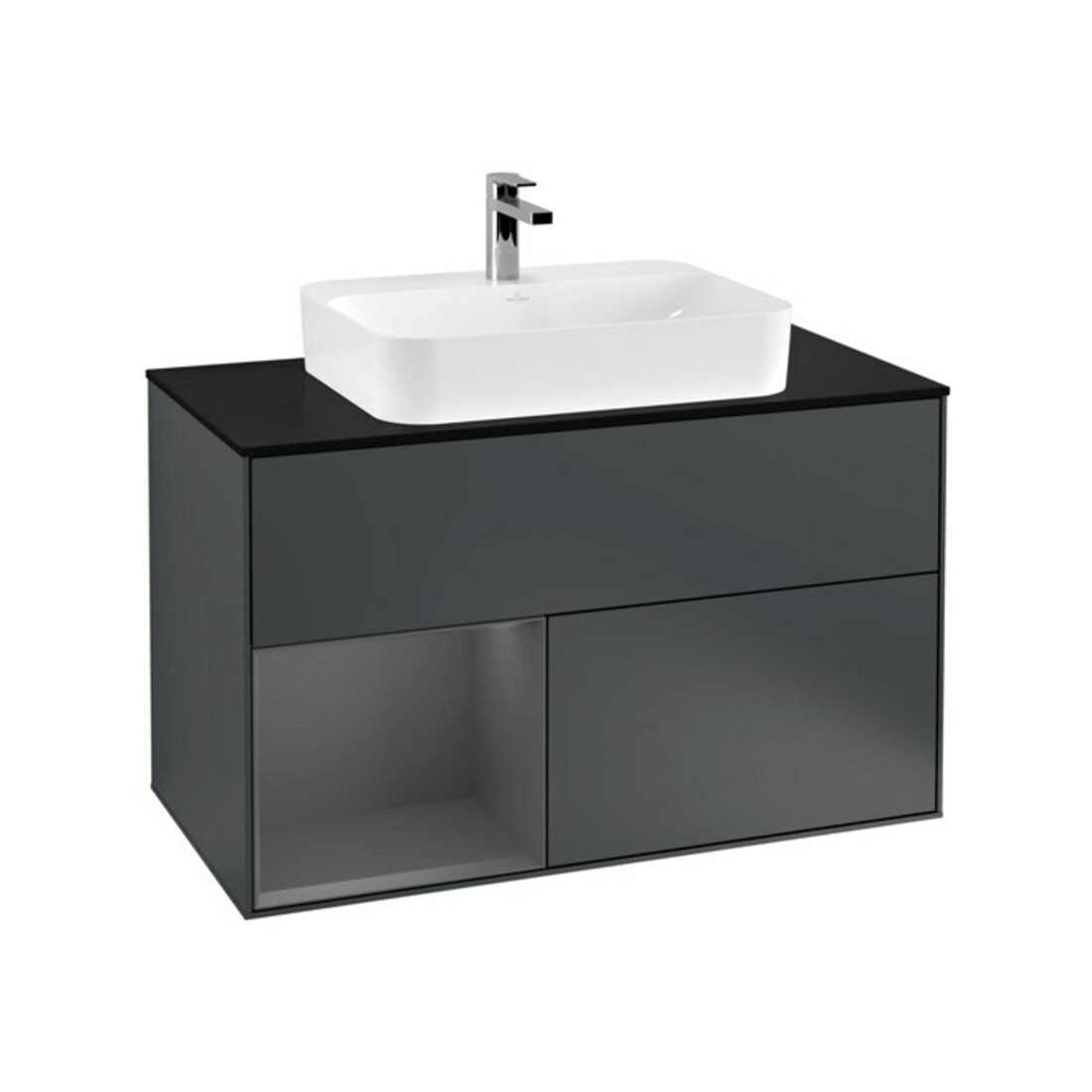 V&B Waschtischunterschrank Wandbeleuchtung Finion 100, Pl b m, Rg l A m, md bl. m Lac