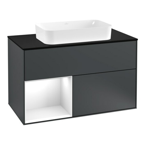 V&B Waschtischunterschrank Wandbeleuchtung Finion 100, Pl b m, Rg l g w Lac, md bl. m Lac