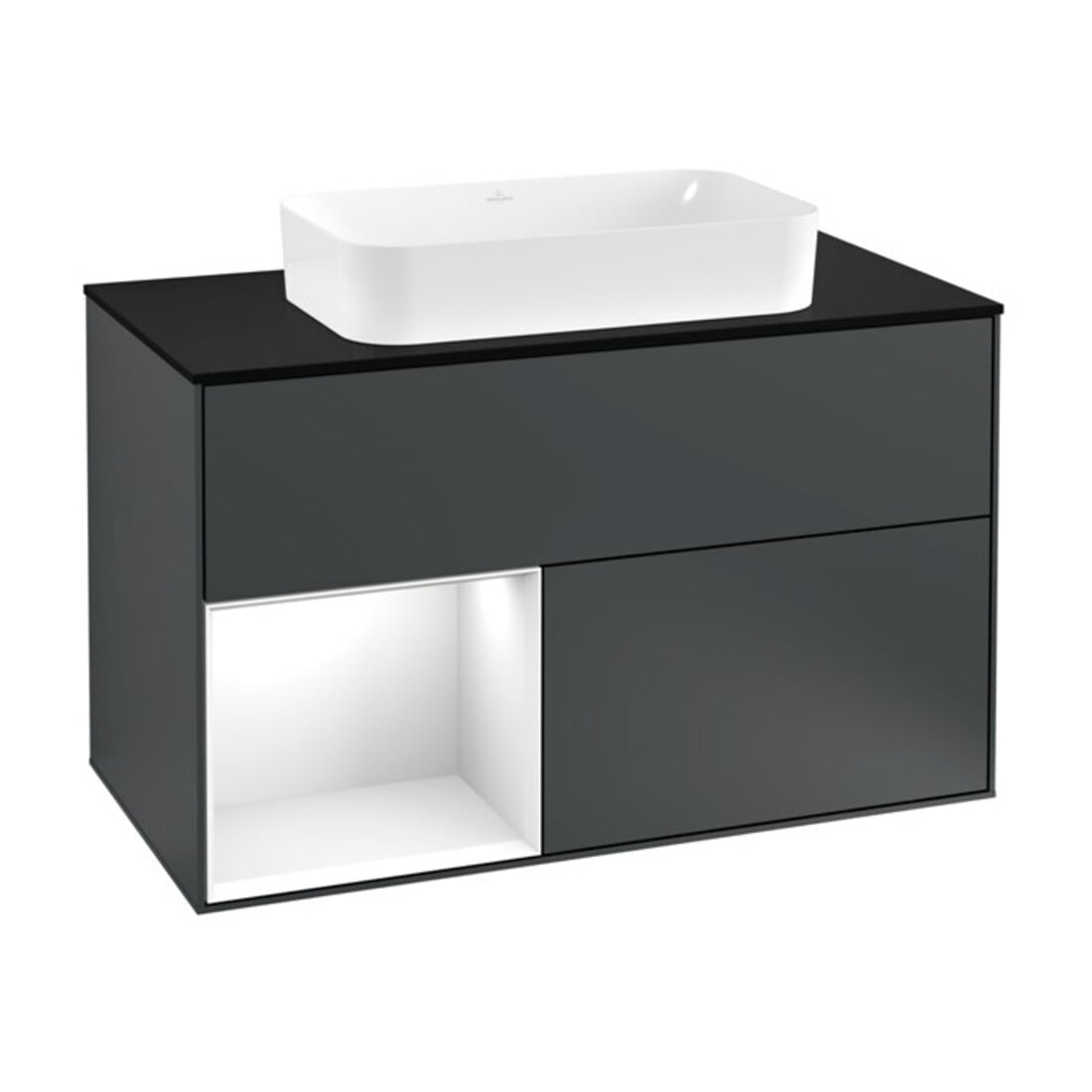 V&B Waschtischunterschrank Wandbeleuchtung Finion 100, Pl b m, Rg l g w Lac, md bl. m Lac