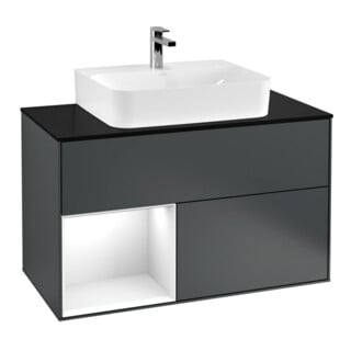 V&B Waschtischunterschrank Wandbeleuchtung Finion 100, Pl b m, Rg l g w Lac, md bl. m Lac
