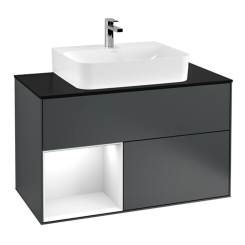 V&B Waschtischunterschrank Wandbeleuchtung Finion 100, Pl b m, Rg l g w Lac, md bl. m Lac