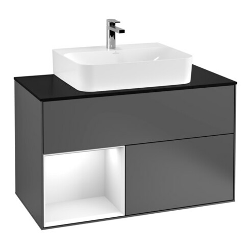 V&B Waschtischunterschrank Wandbeleuchtung Finion 100, Pl b m, Rg l g wh. Lac, Anthrac. m