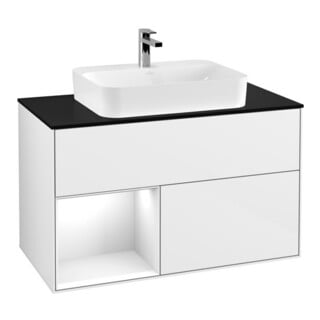 V&B Waschtischunterschrank Wandbeleuchtung Finion 100, Pl b m, Rg l g wh. Lac, glo wh. Lac