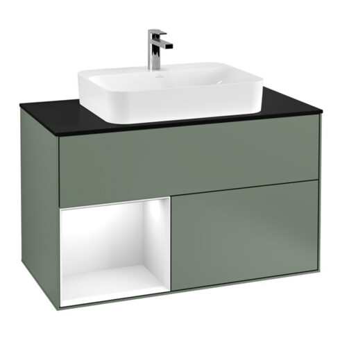 V&B Waschtischunterschrank Wandbeleuchtung Finion 100, Pl b m, Rg l g wh. Lac, Oli. m Lac