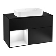 V&B Waschtischunterschrank Wandbeleuchtung Finion 100, Pl b m, Rg l glo wh. Lac, bla m Lac
